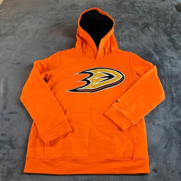 Reebok NHL Anaheim Ducks Hoodie Sweatshirt Pullover Hockey Orange Youth Medium - Picture 1 of 8